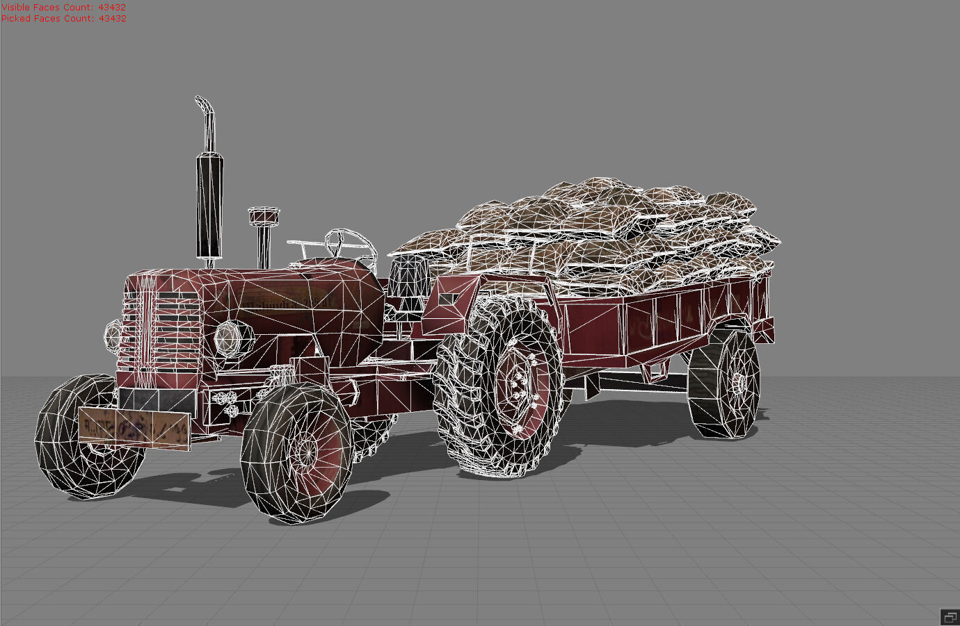 Tractor with bag Low-poly 3D model_5