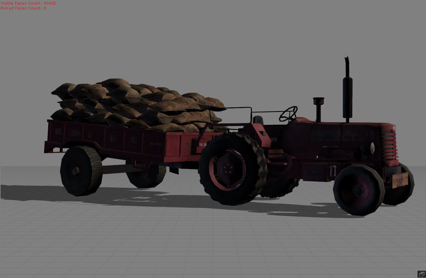 Tractor with bag Low-poly 3D model_1