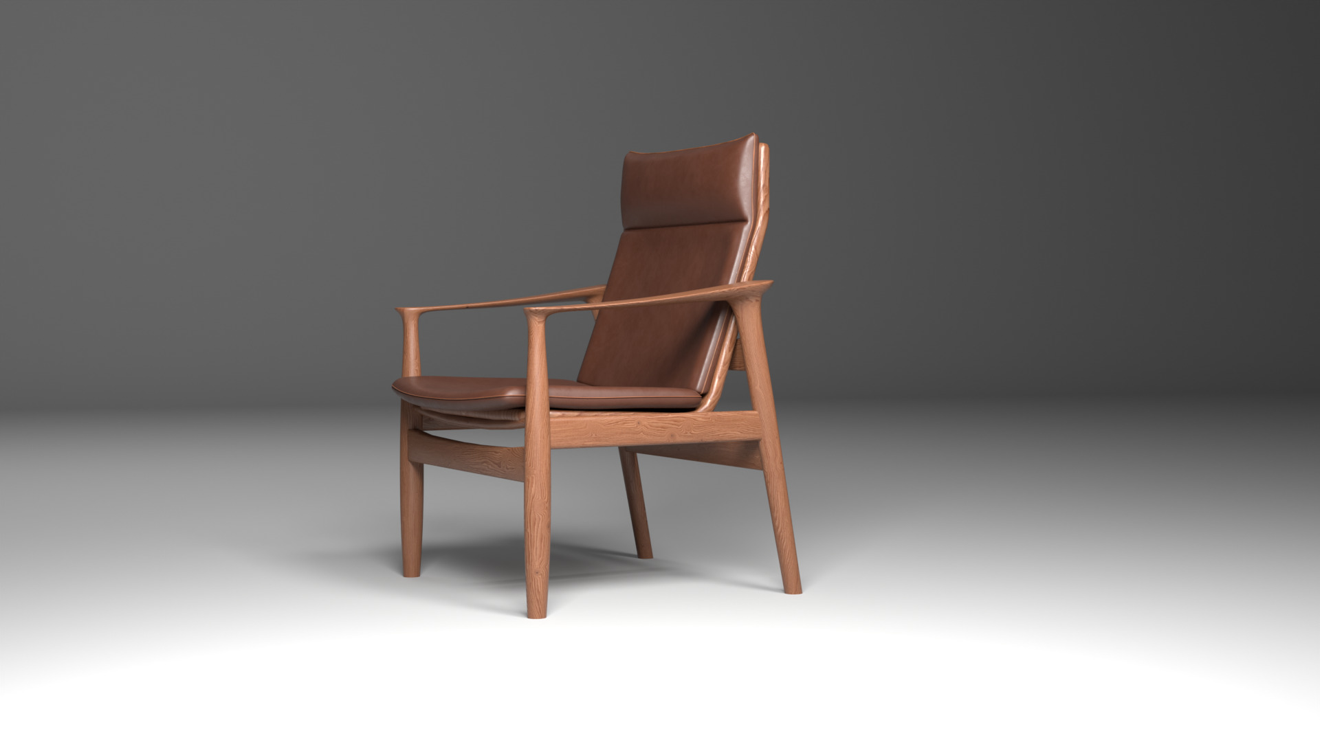 minimalist walnut armchair 3D model 3D model_2