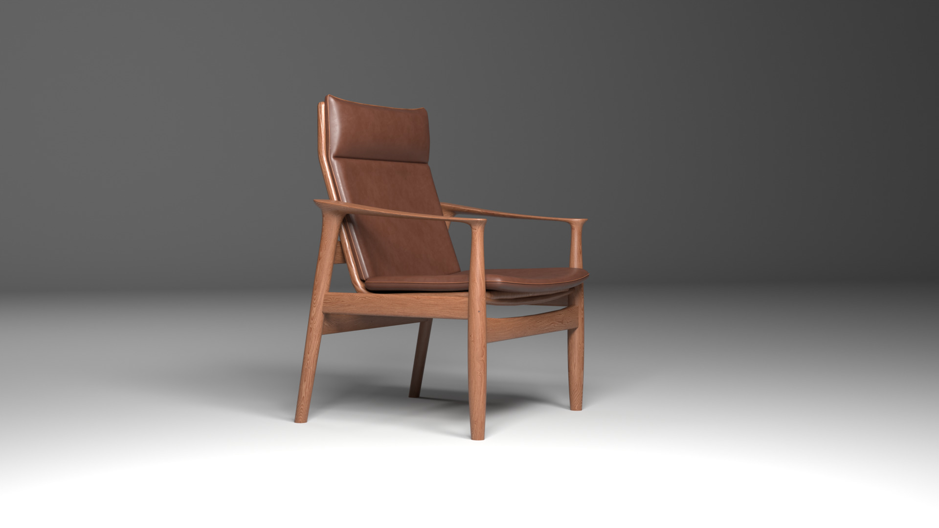 minimalist walnut armchair 3D model 3D model_1