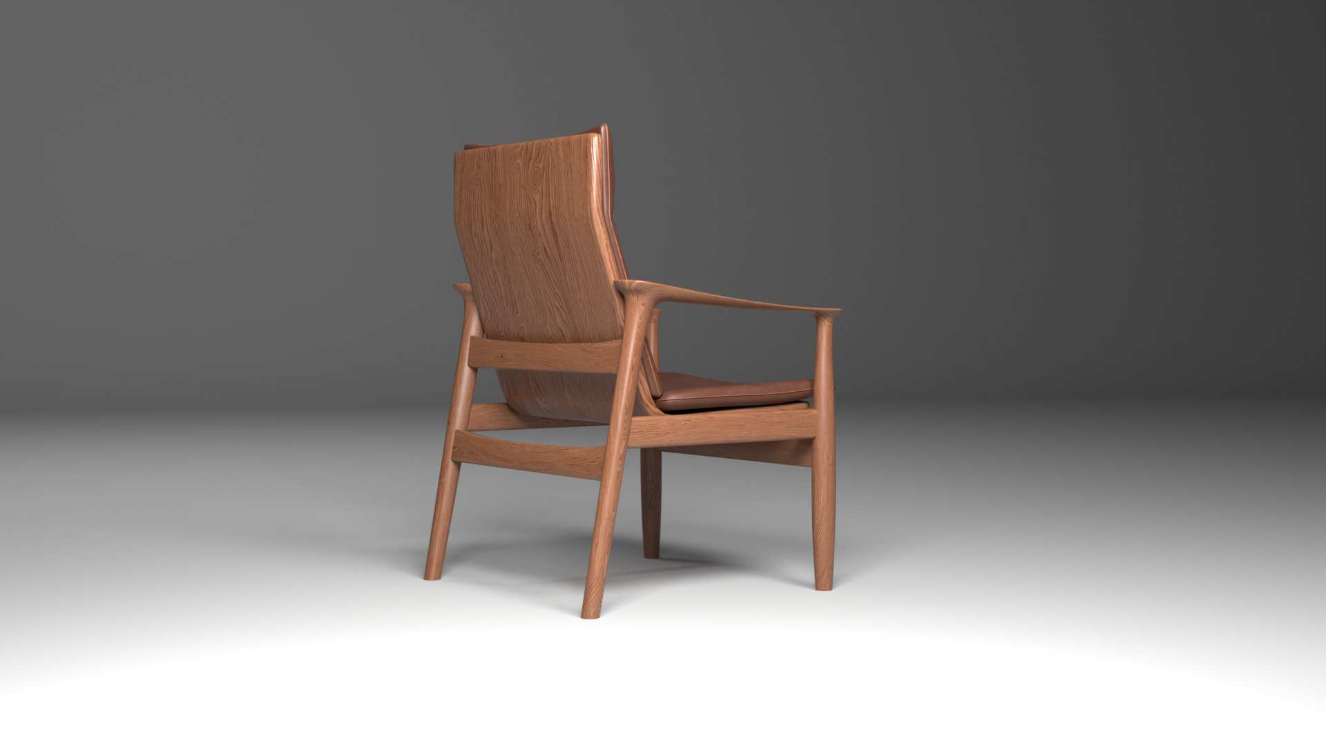 minimalist walnut armchair 3D model 3D model_4