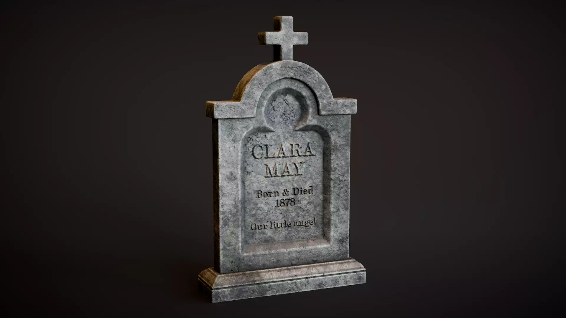 Stepped Arch Tombstone Low-poly 3D model_0