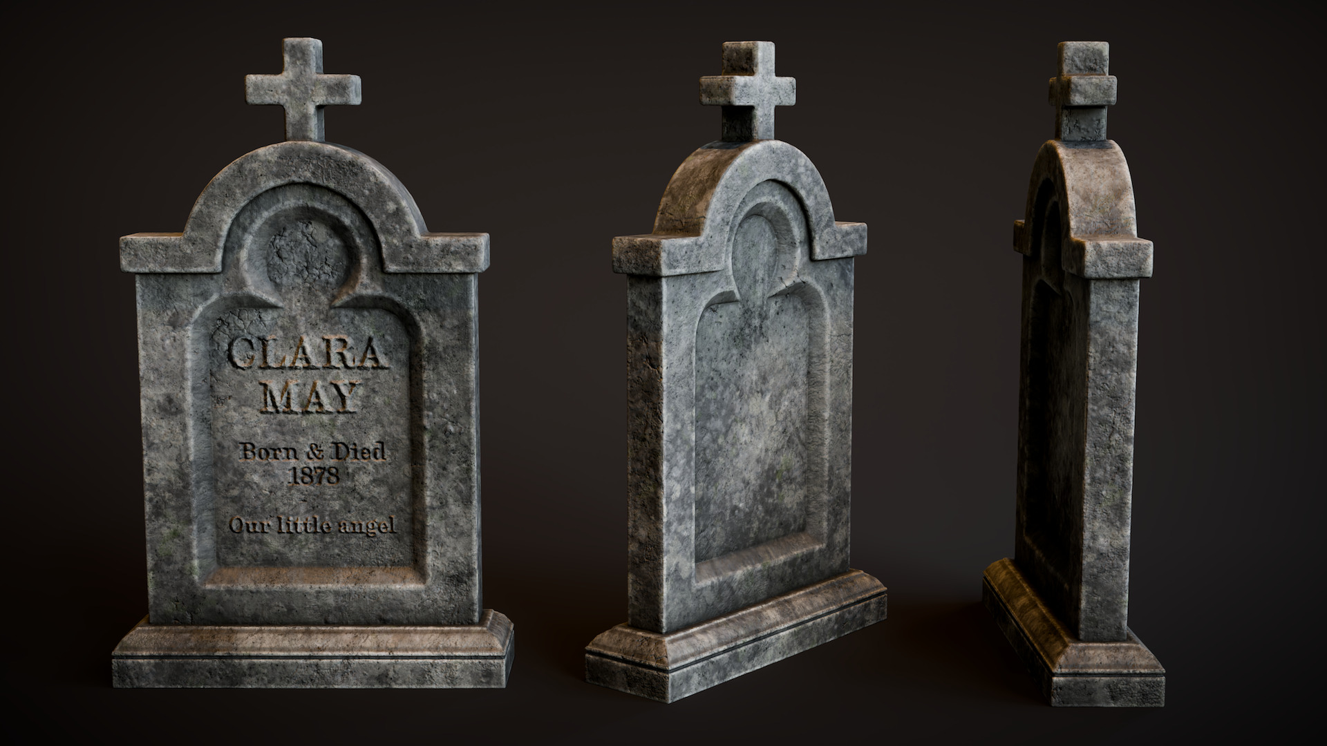 Stepped Arch Tombstone Low-poly 3D model_3