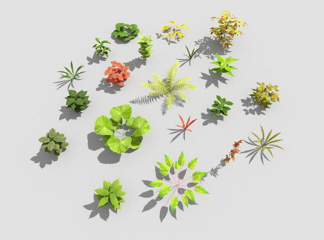 low poly plants collection group of in circle Low-poly 3D model_6