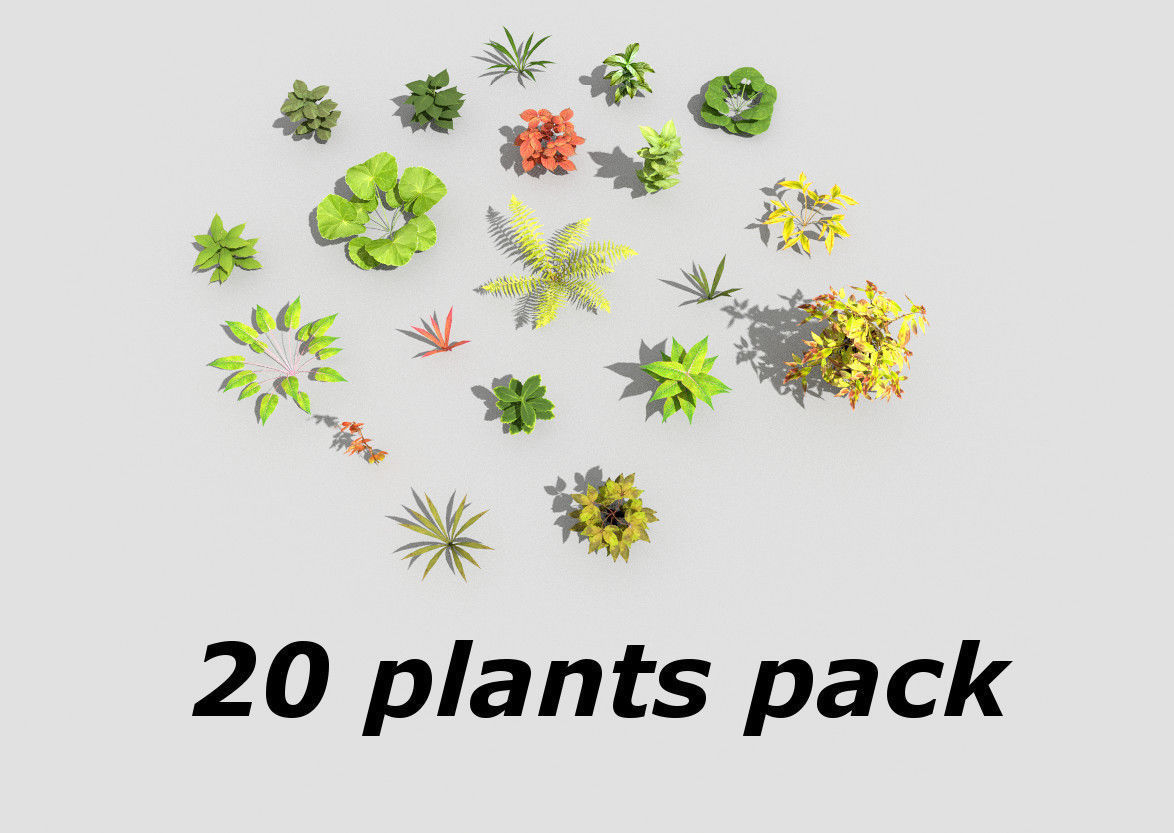 low poly plants collection group of in circle Low-poly 3D model_1