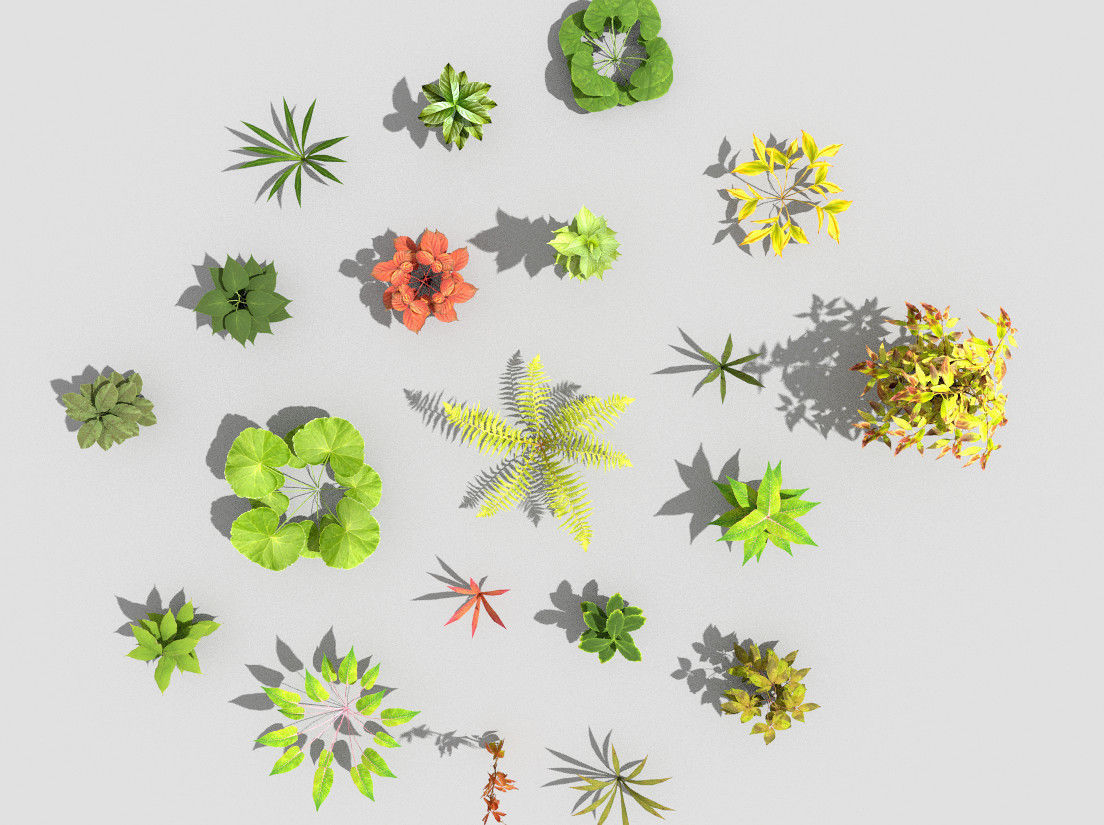 low poly plants collection group of in circle Low-poly 3D model_4