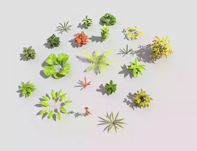 low poly plants collection group of in circle Low-poly 3D model