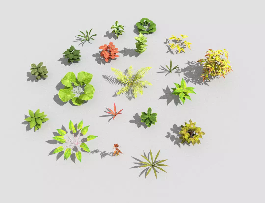 low poly plants collection group of in circle Low-poly 3D model_0
