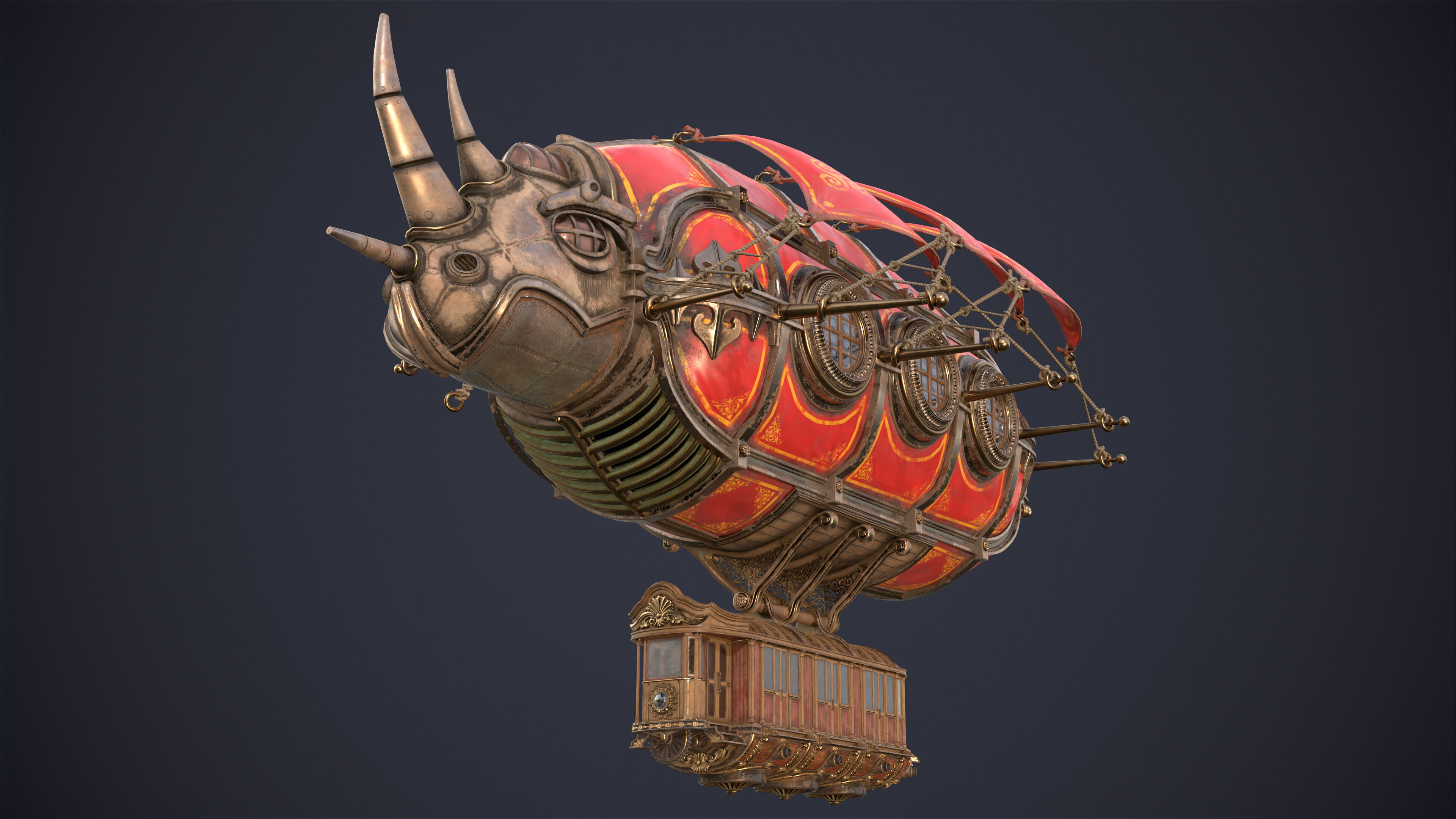 Airship Steampunk Rhinoceros 3D model_2