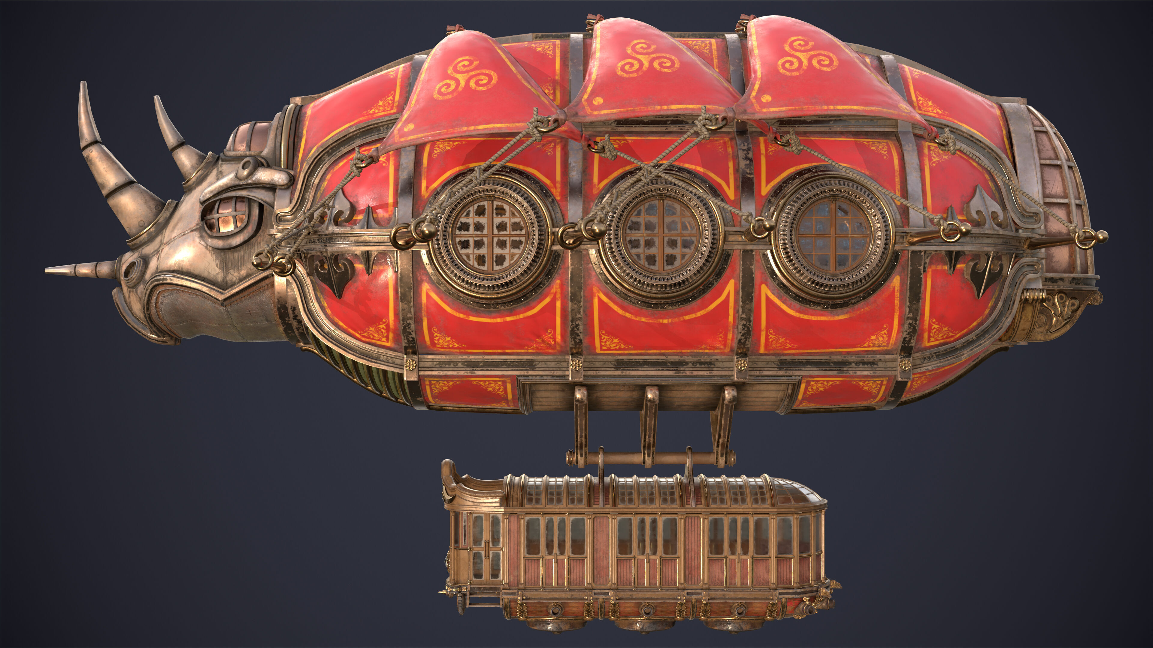 Airship Steampunk Rhinoceros 3D model_3