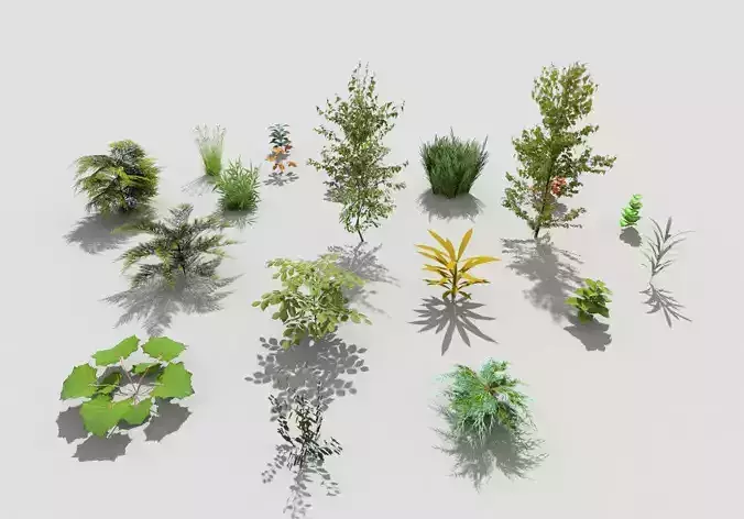 low poly plants collection and trees Low-poly 3D model