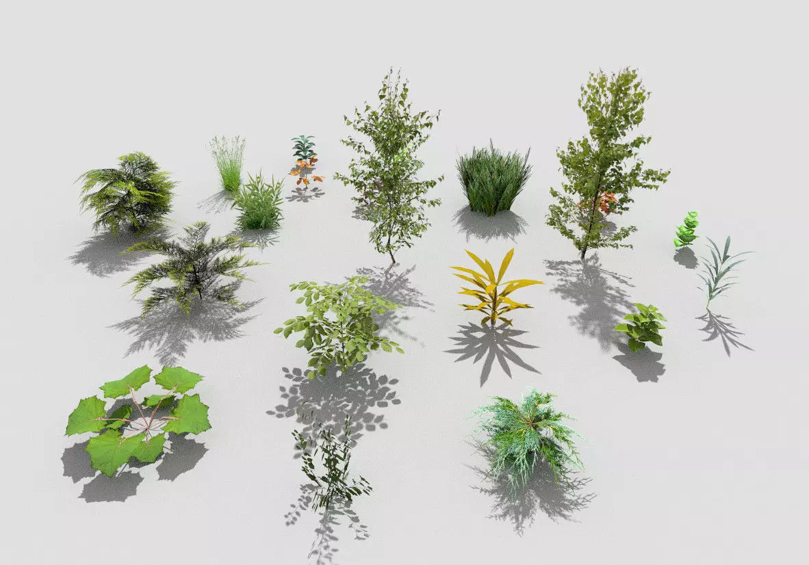 low poly plants collection and trees Low-poly 3D model_0