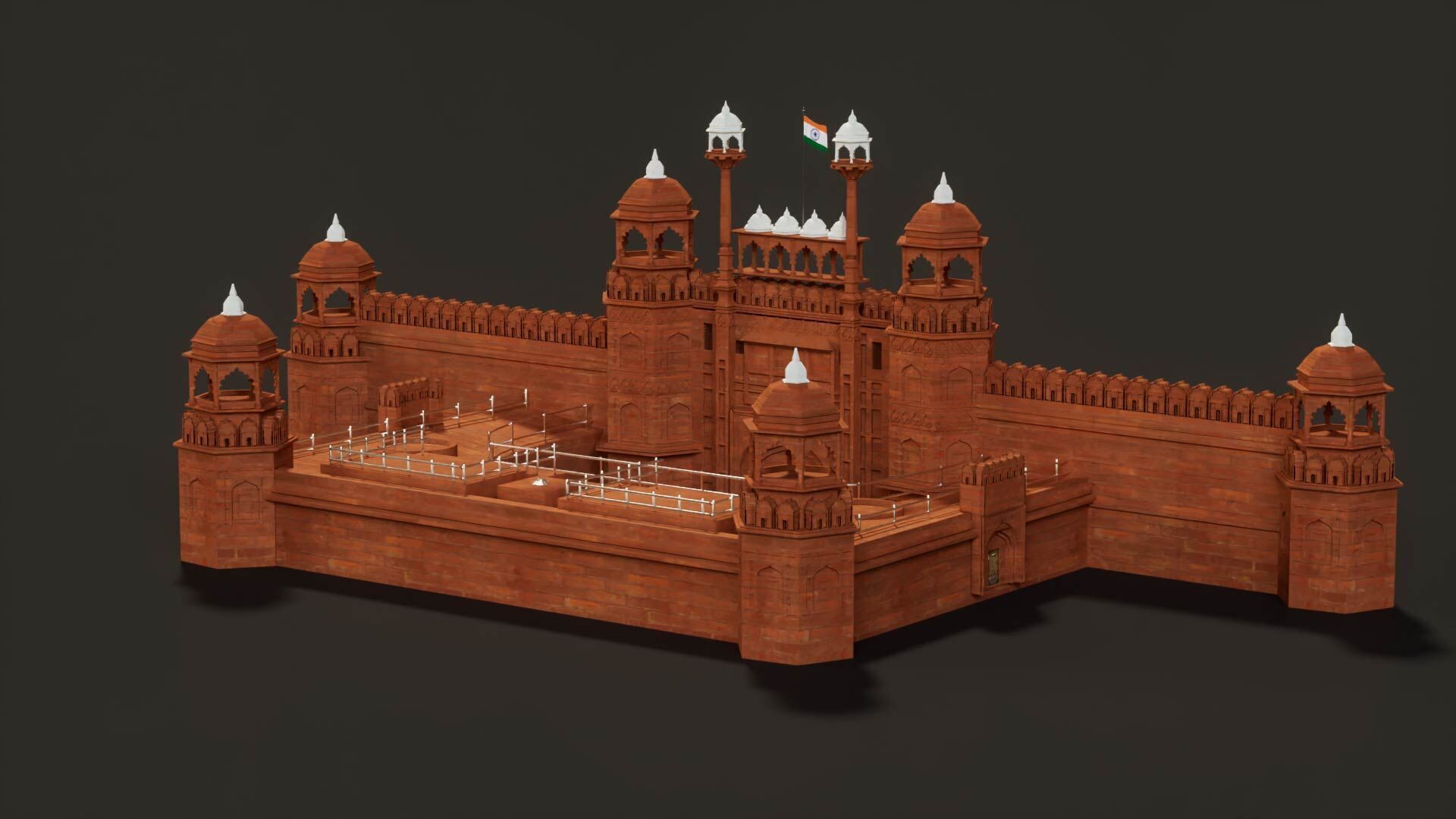 Red Fort of Delhi India 3D model_5