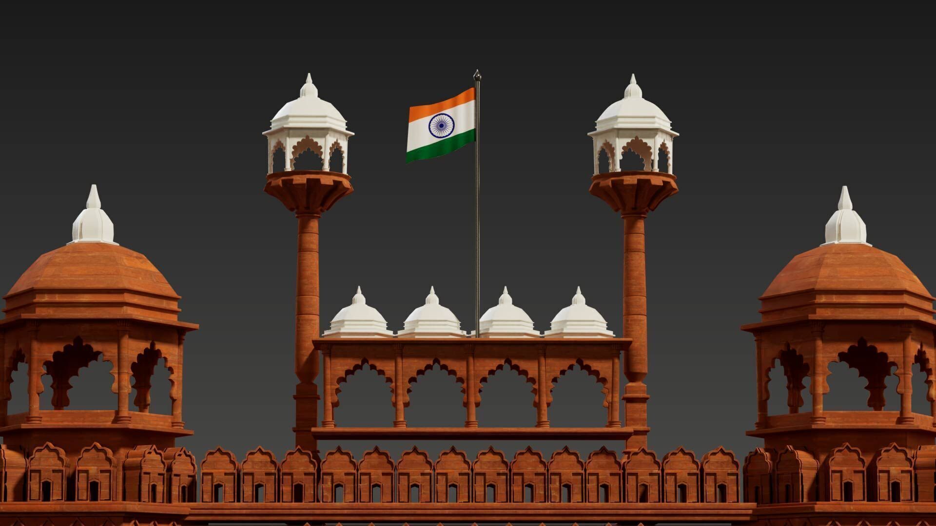 Red Fort of Delhi India 3D model_2