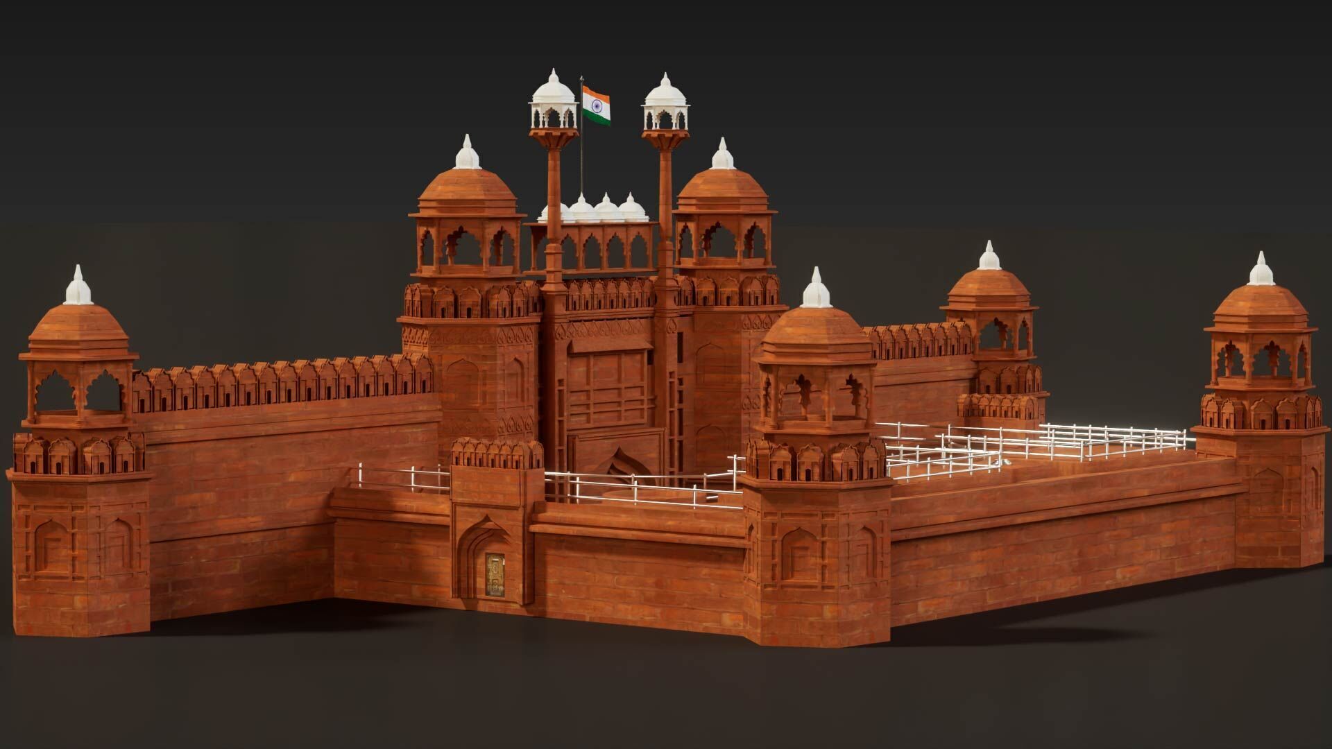 Red Fort of Delhi India 3D model_4