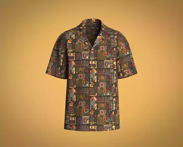 Mens regular fit resort shirt with cargo pocket and detailing