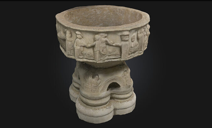 Stone Baptismal Font  Sacred Symbolism in Timeless Stone 3D model