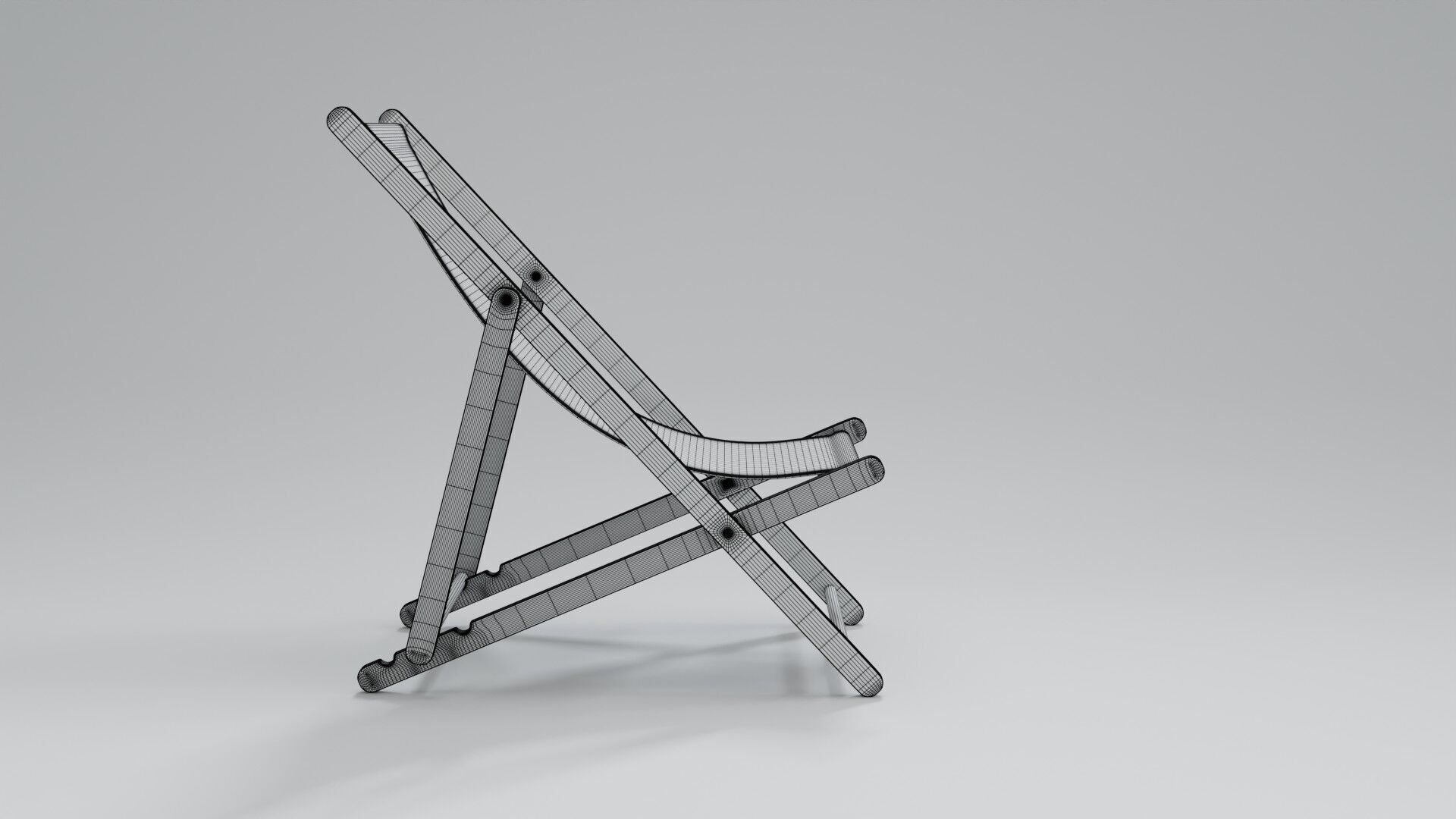 Wooden Folding Beach Chair with Blue and White Striped Seat 3D model_16