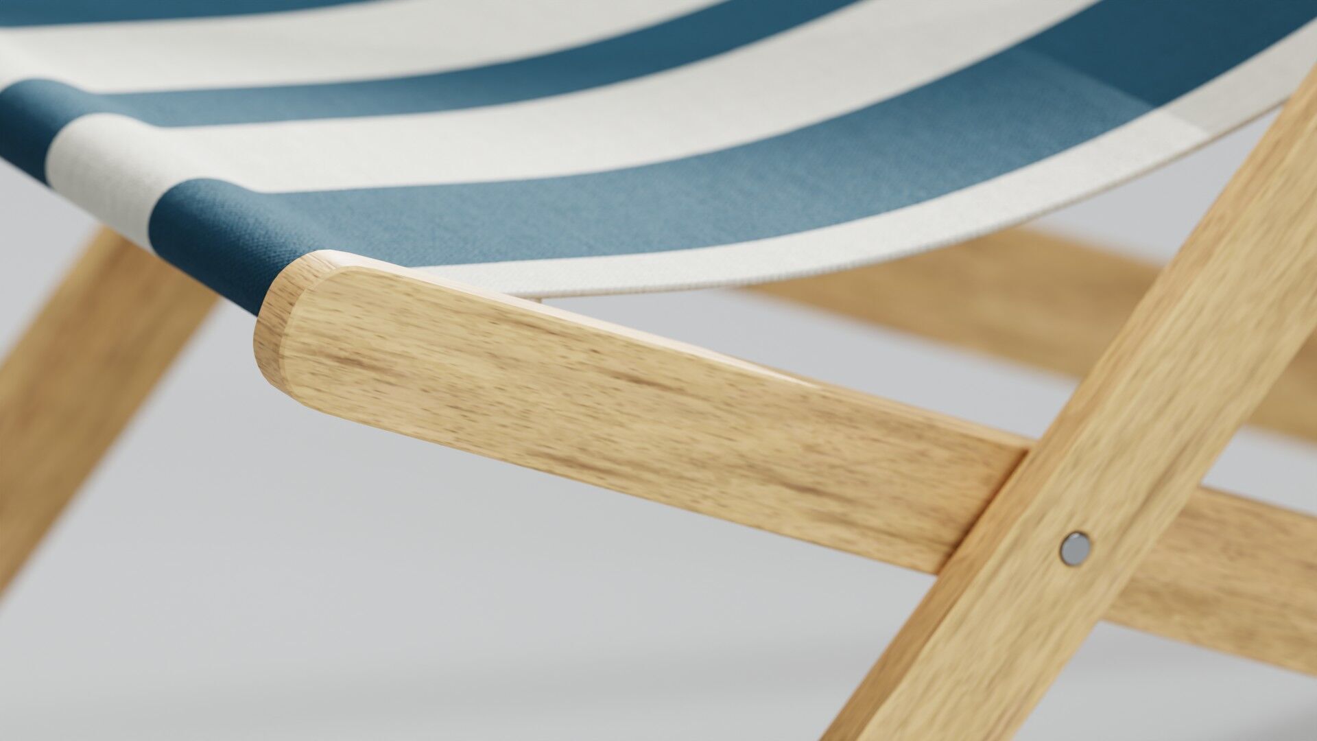 Wooden Folding Beach Chair with Blue and White Striped Seat 3D model_8
