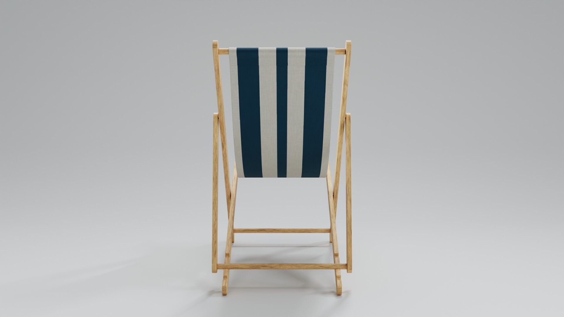 Wooden Folding Beach Chair with Blue and White Striped Seat 3D model_5