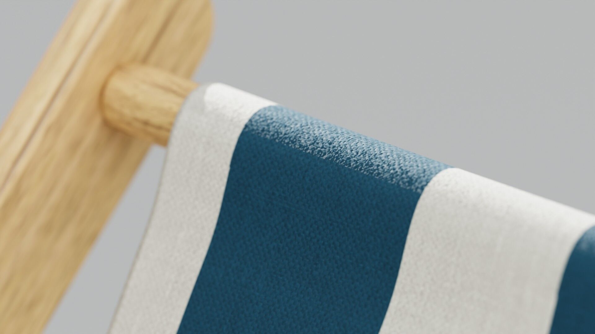 Wooden Folding Beach Chair with Blue and White Striped Seat 3D model_9