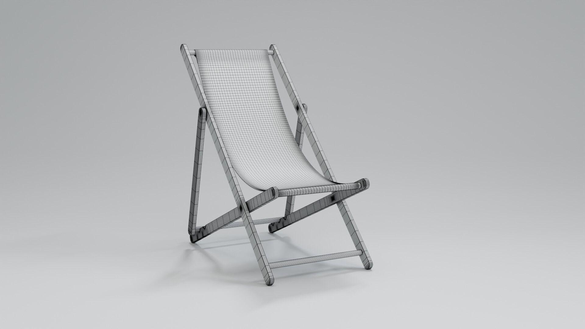 Wooden Folding Beach Chair with Blue and White Striped Seat 3D model_12