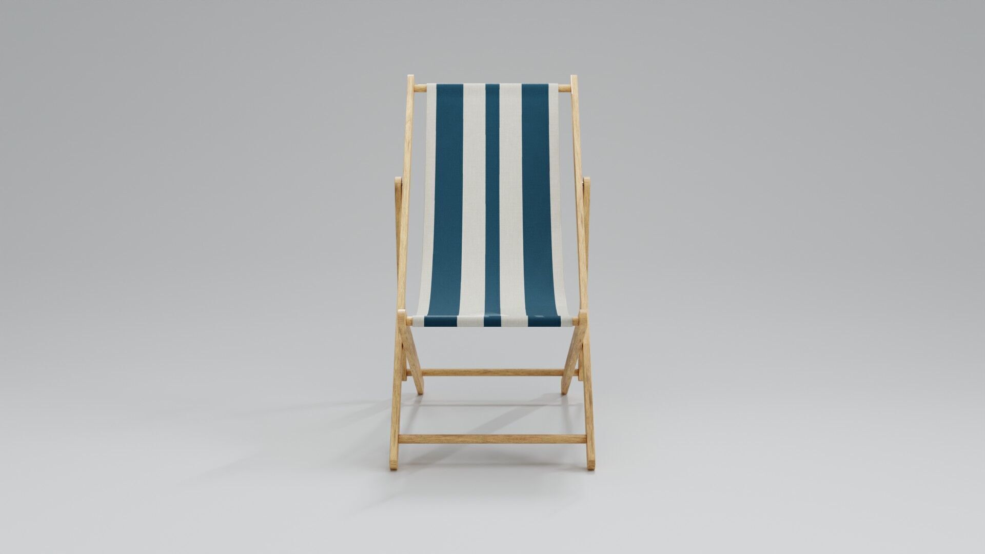 Wooden Folding Beach Chair with Blue and White Striped Seat 3D model_3