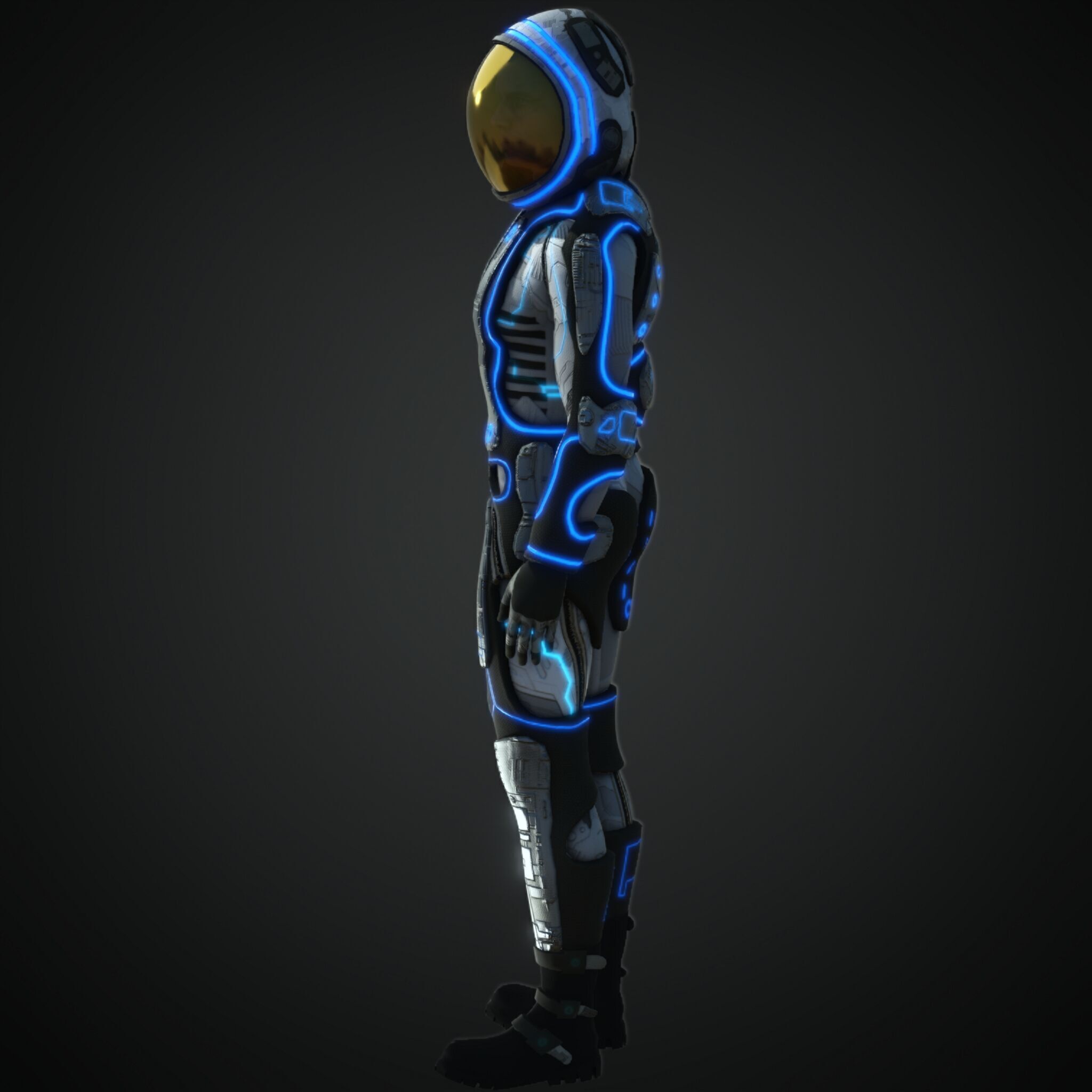 Cyberpunk rigged character space Low-poly 3D model_2