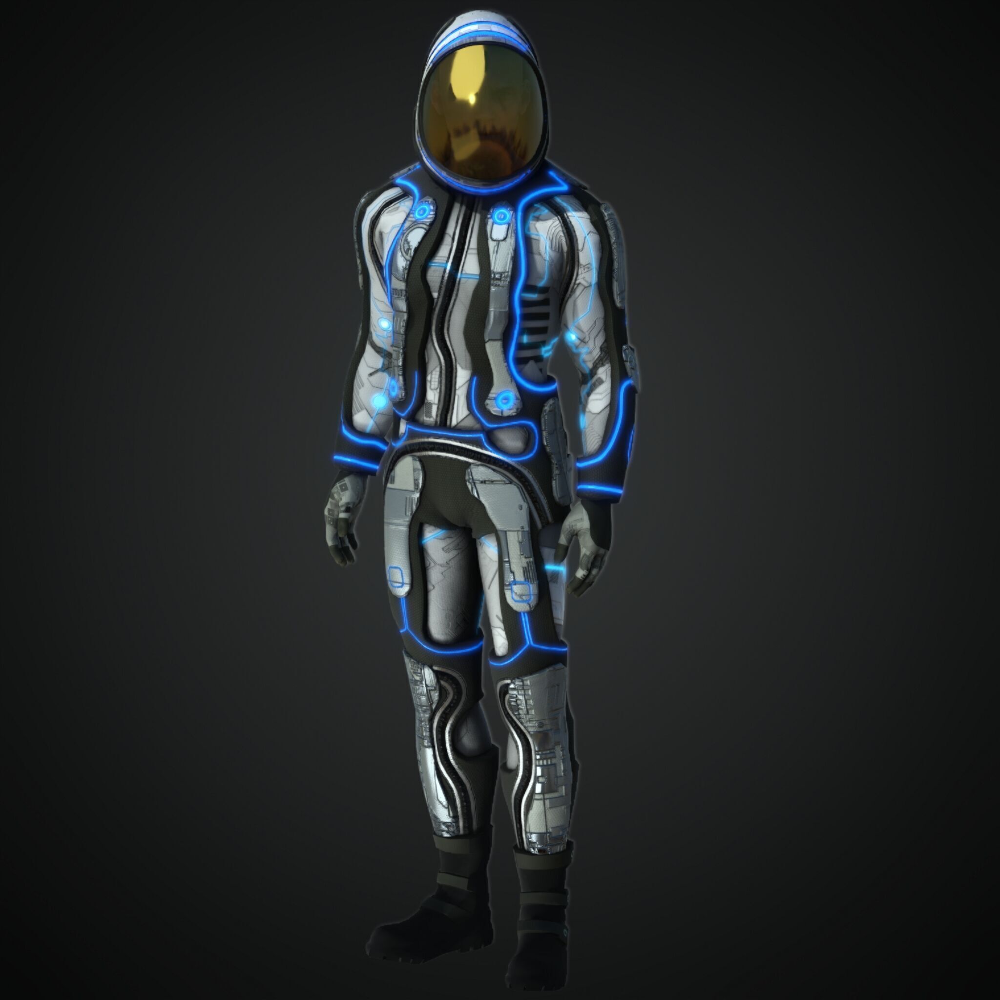 Cyberpunk rigged character space Low-poly 3D model_1