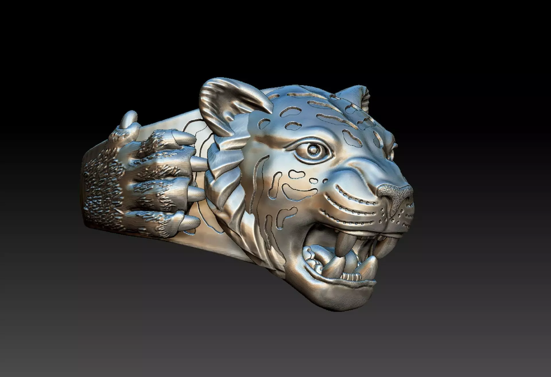 TIGER SILVER RING 3D print model