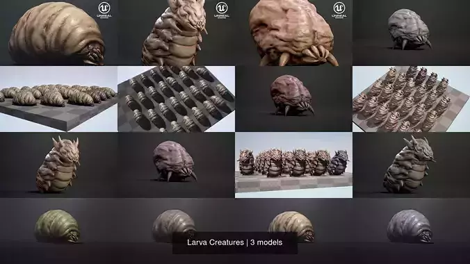 Larva Creatures - Game Ready Low-poly 3D models