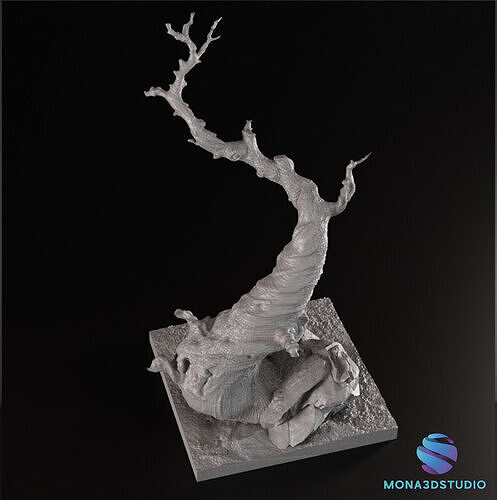 Bare Tree with Rock and Base  3D  Miniatures  Pre supported   Free 3D print model