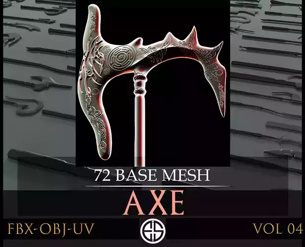72 Models Of Weapons-Axe Weapon - Cold Weapons-3Dmodel-UV-Vol 04
