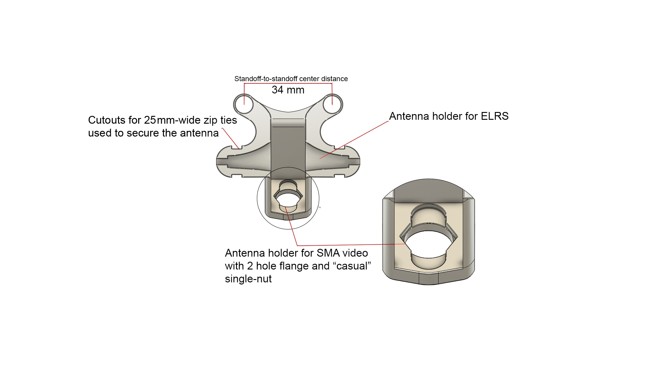 Apex HDFPV drone antenna holder mount SMA ELRS TBS STL 3D print model_1