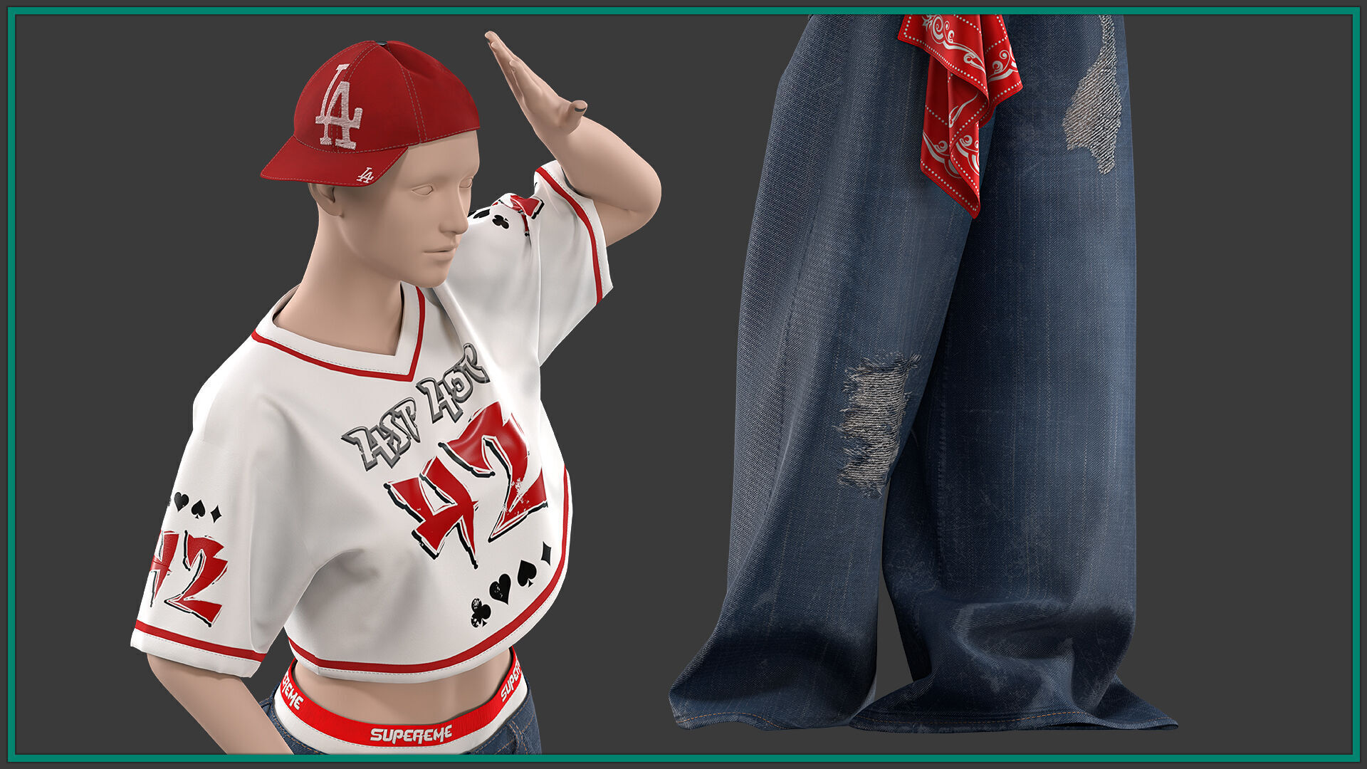 female hip hop outfit with texture and smart material 3D model_4