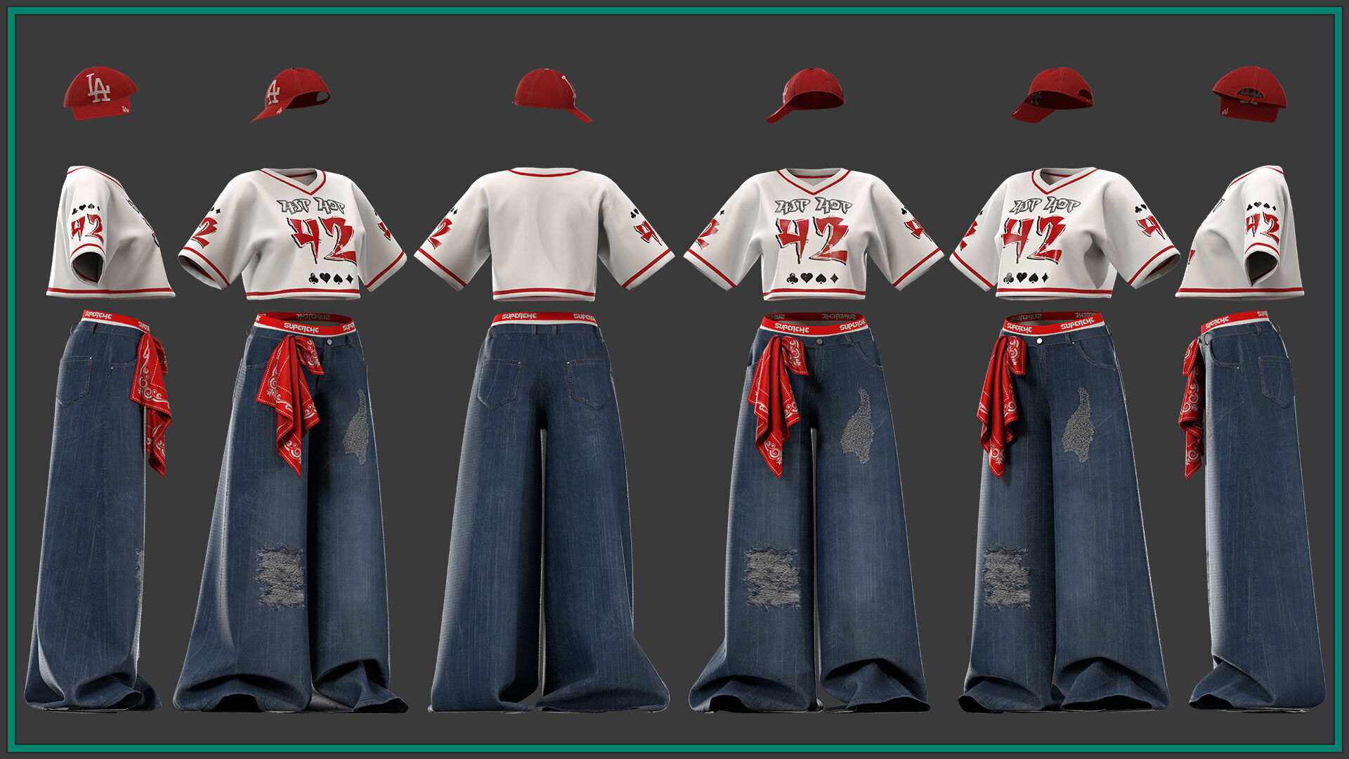 female hip hop outfit with texture and smart material 3D model_1