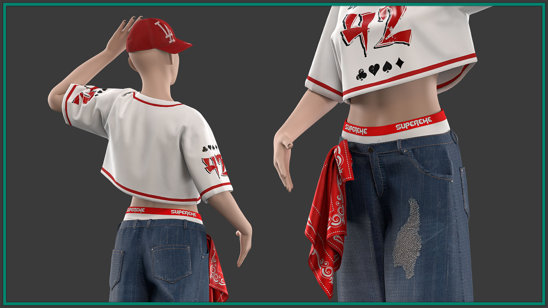 female hip hop outfit with texture and smart material 3D model_3