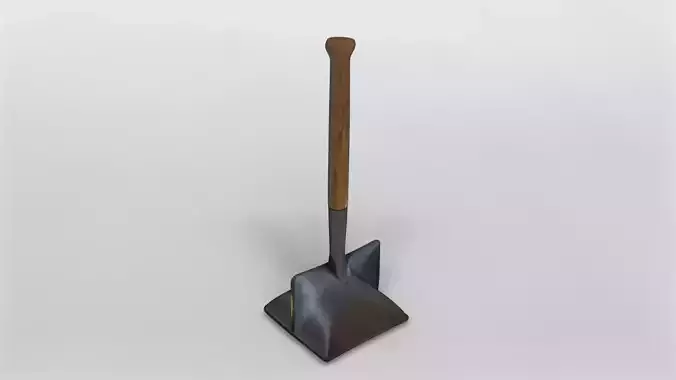 Realistic 3D Model of a Metal Coal Shovel with Wooden Handle