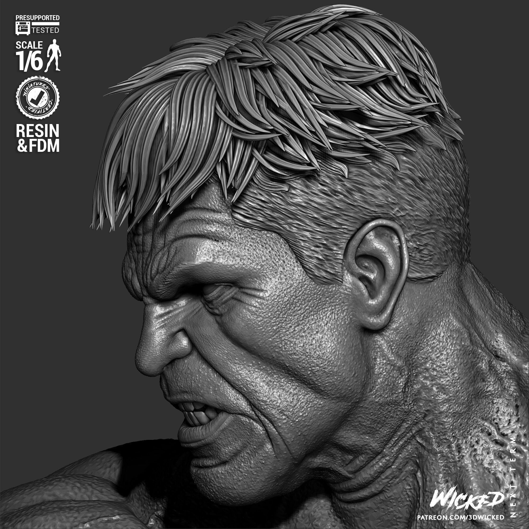 Wicked Marvel Red Hulk Sculpture 3D print model_22
