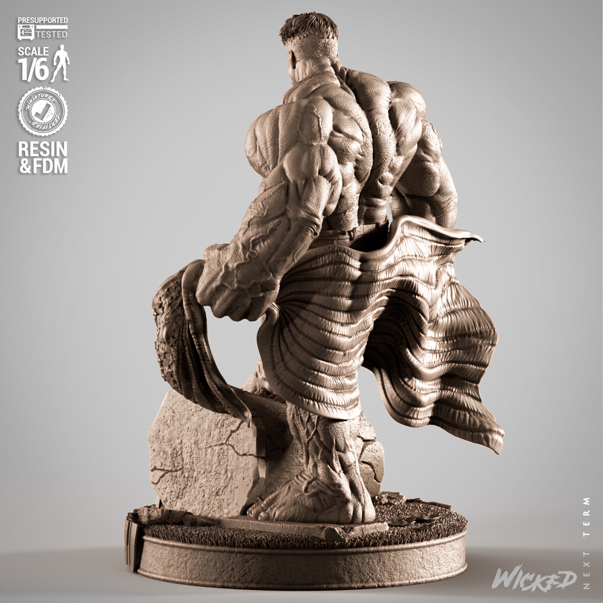 Wicked Marvel Red Hulk Sculpture 3D print model_2