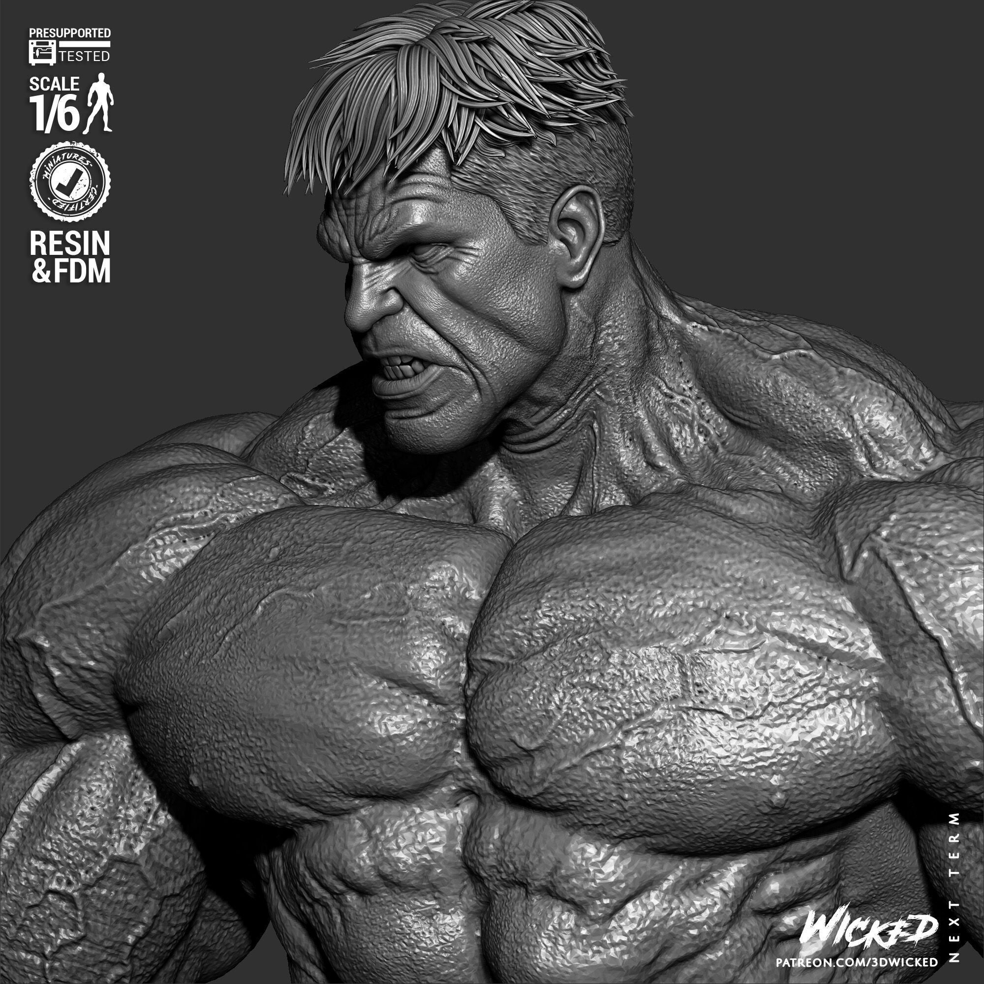 Wicked Marvel Red Hulk Sculpture 3D print model_27