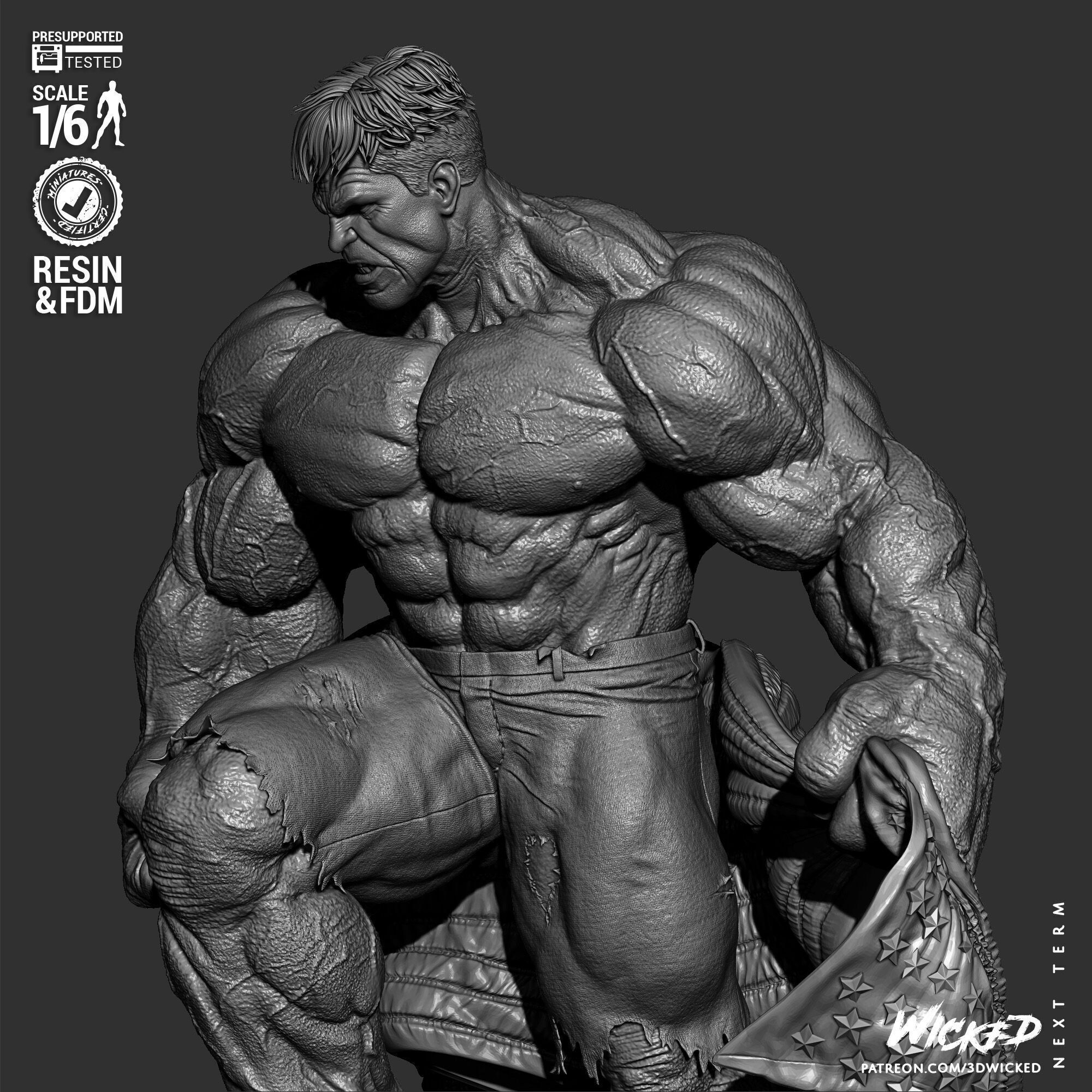 Wicked Marvel Red Hulk Sculpture 3D print model_26