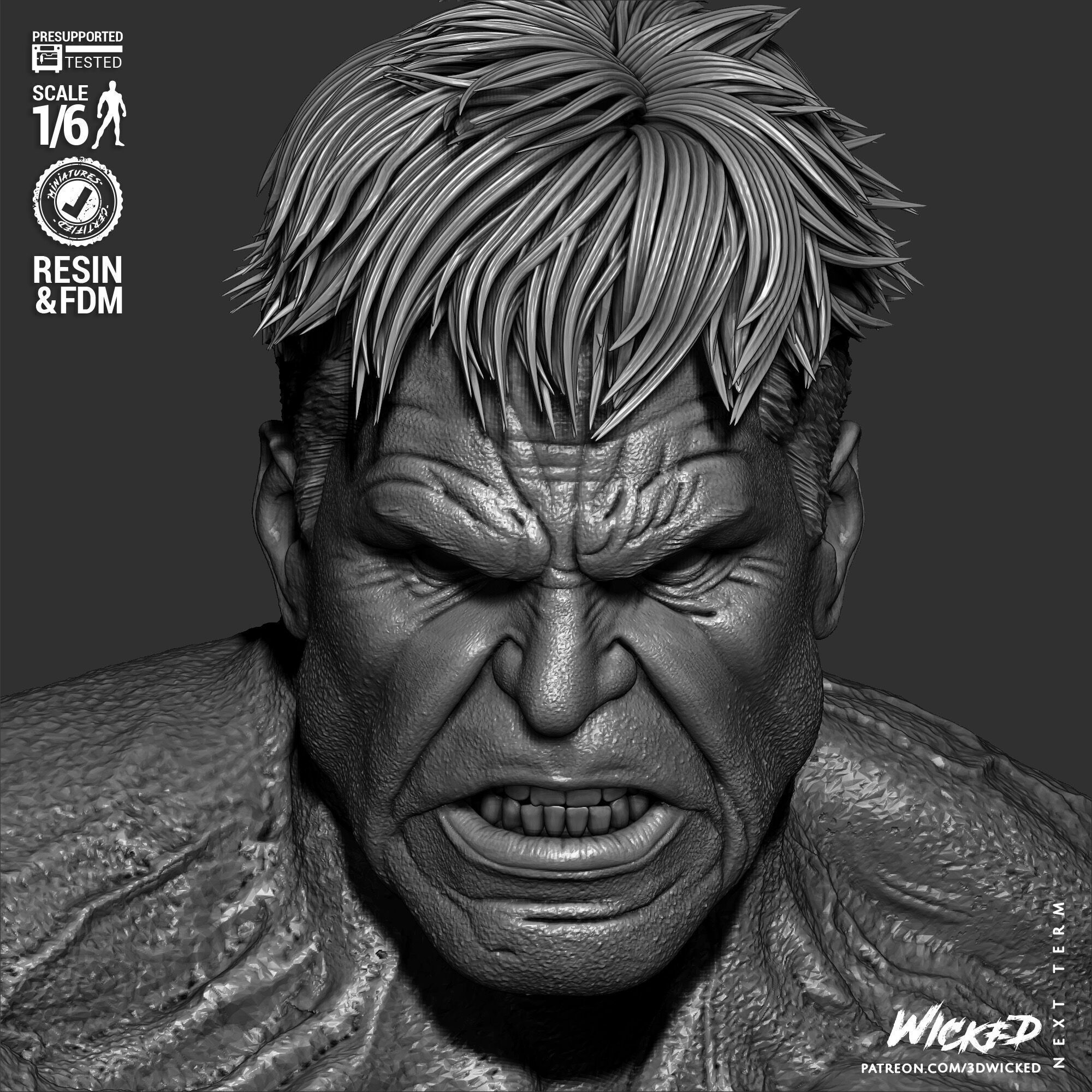 Wicked Marvel Red Hulk Sculpture 3D print model_13