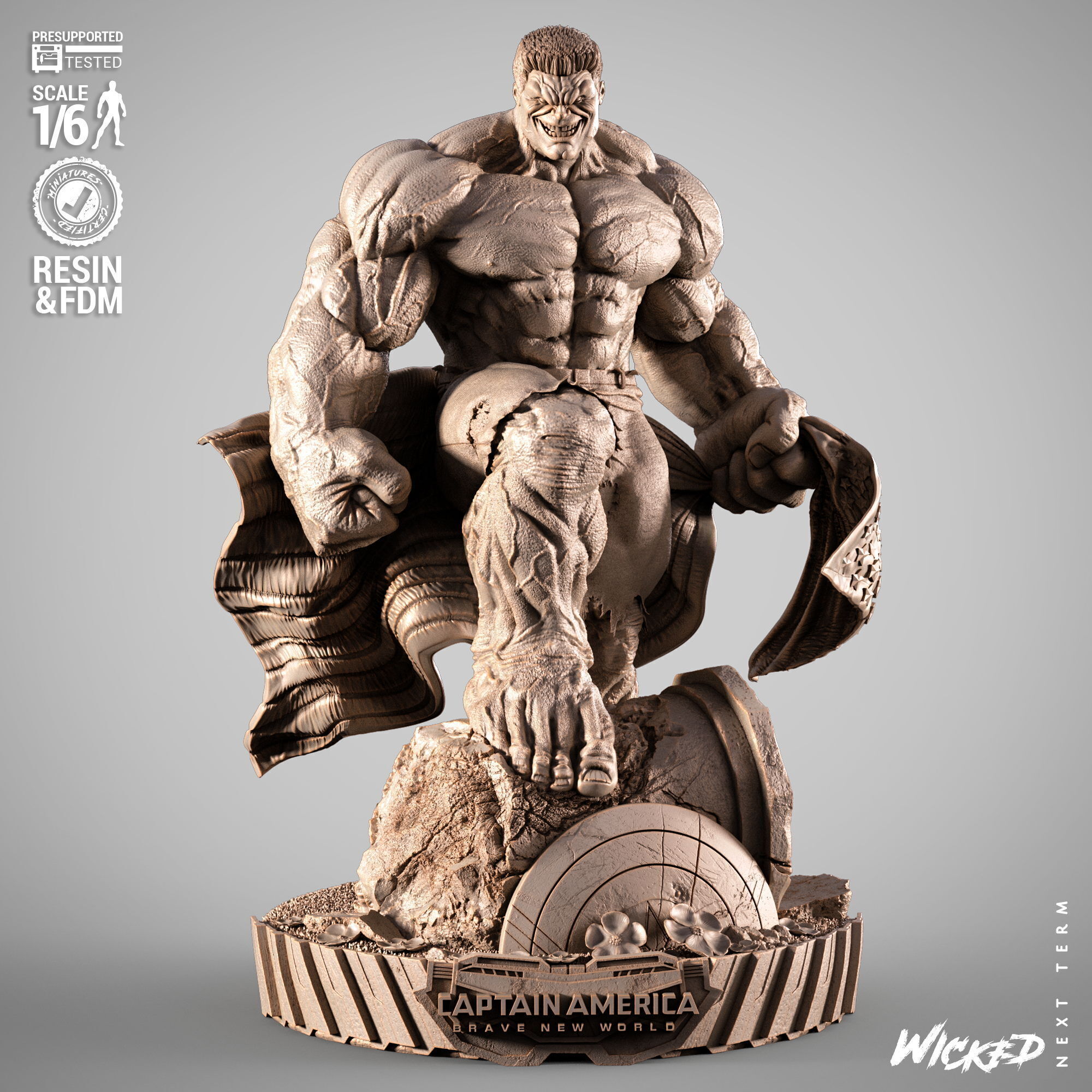 Wicked Marvel Red Hulk Sculpture 3D print model_1