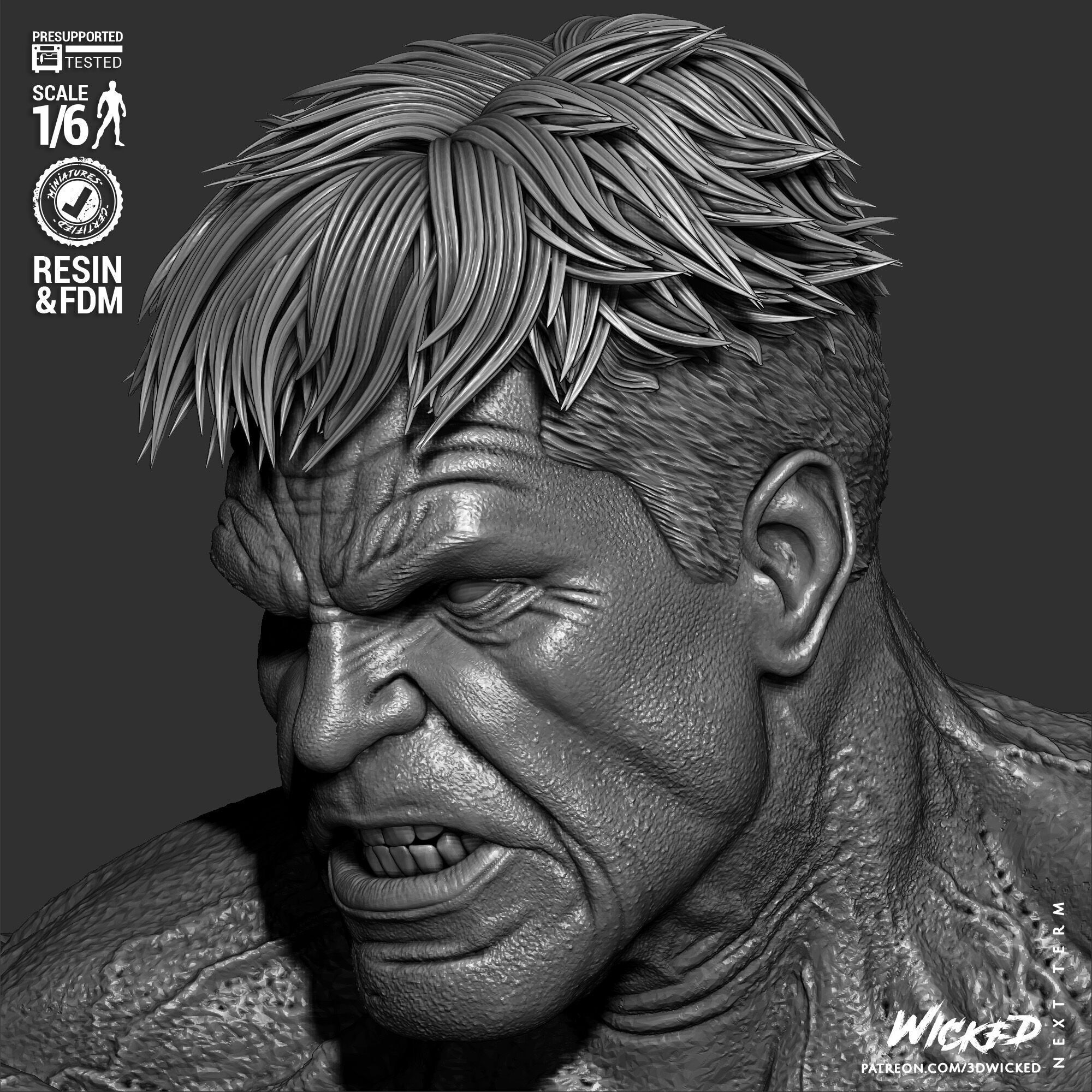 Wicked Marvel Red Hulk Sculpture 3D print model_23