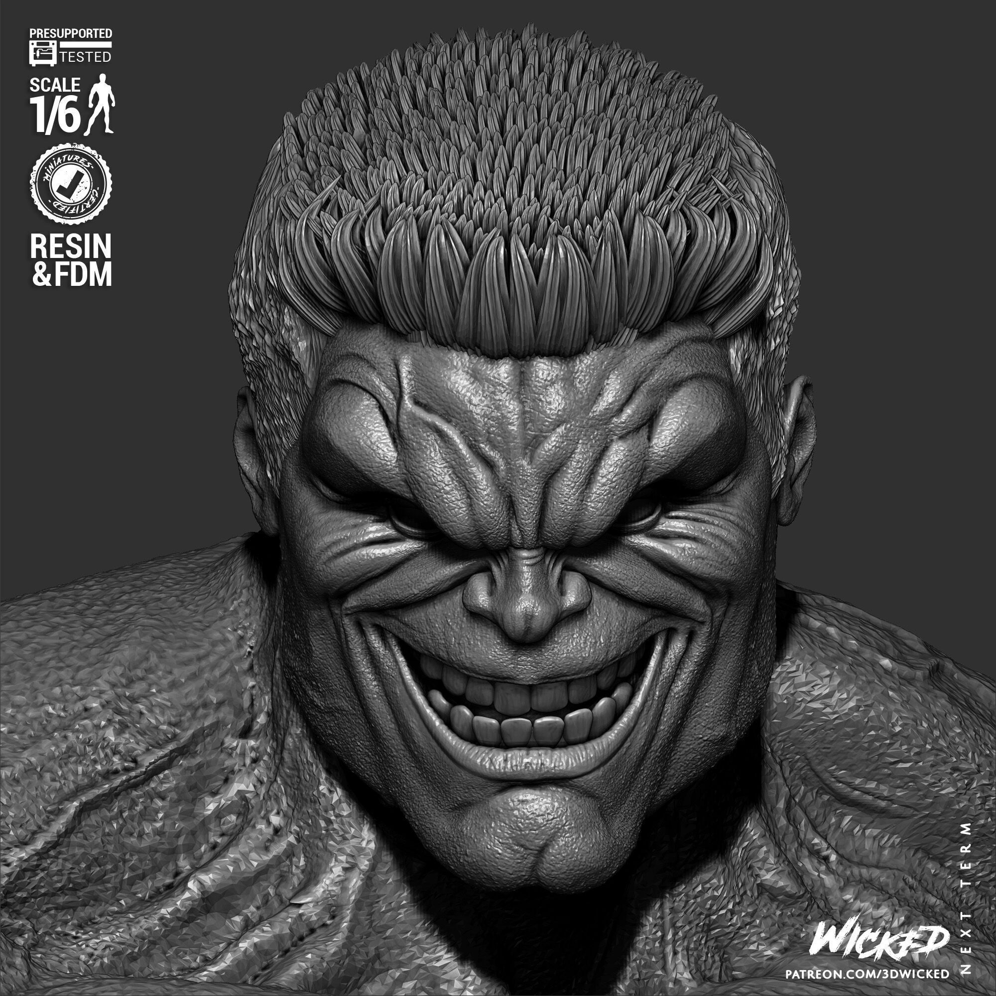 Wicked Marvel Red Hulk Sculpture 3D print model_12