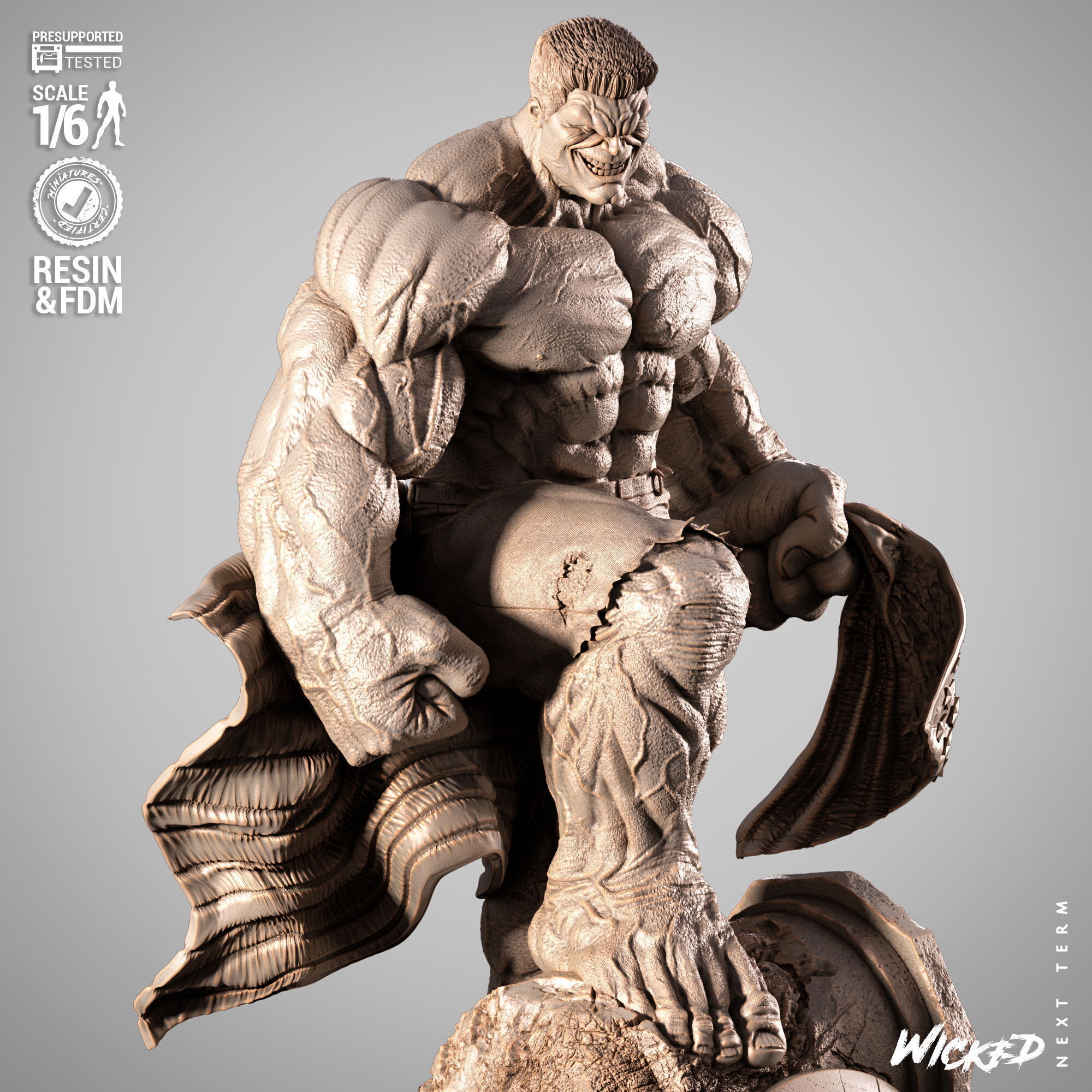 Wicked Marvel Red Hulk Sculpture 3D print model_7