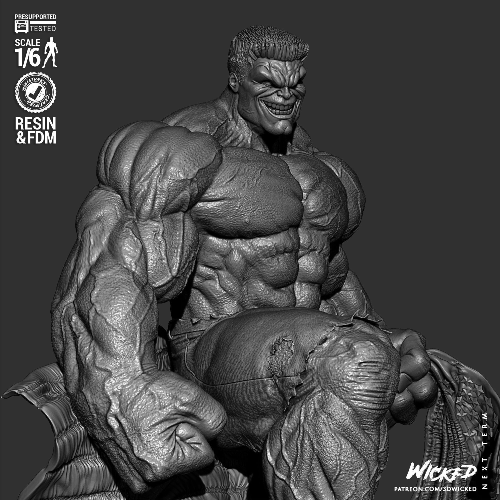 Wicked Marvel Red Hulk Sculpture 3D print model_24