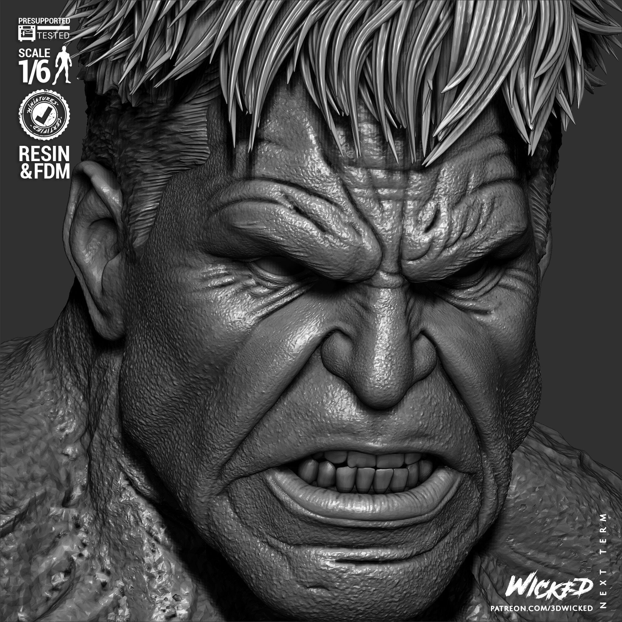 Wicked Marvel Red Hulk Sculpture 3D print model_14