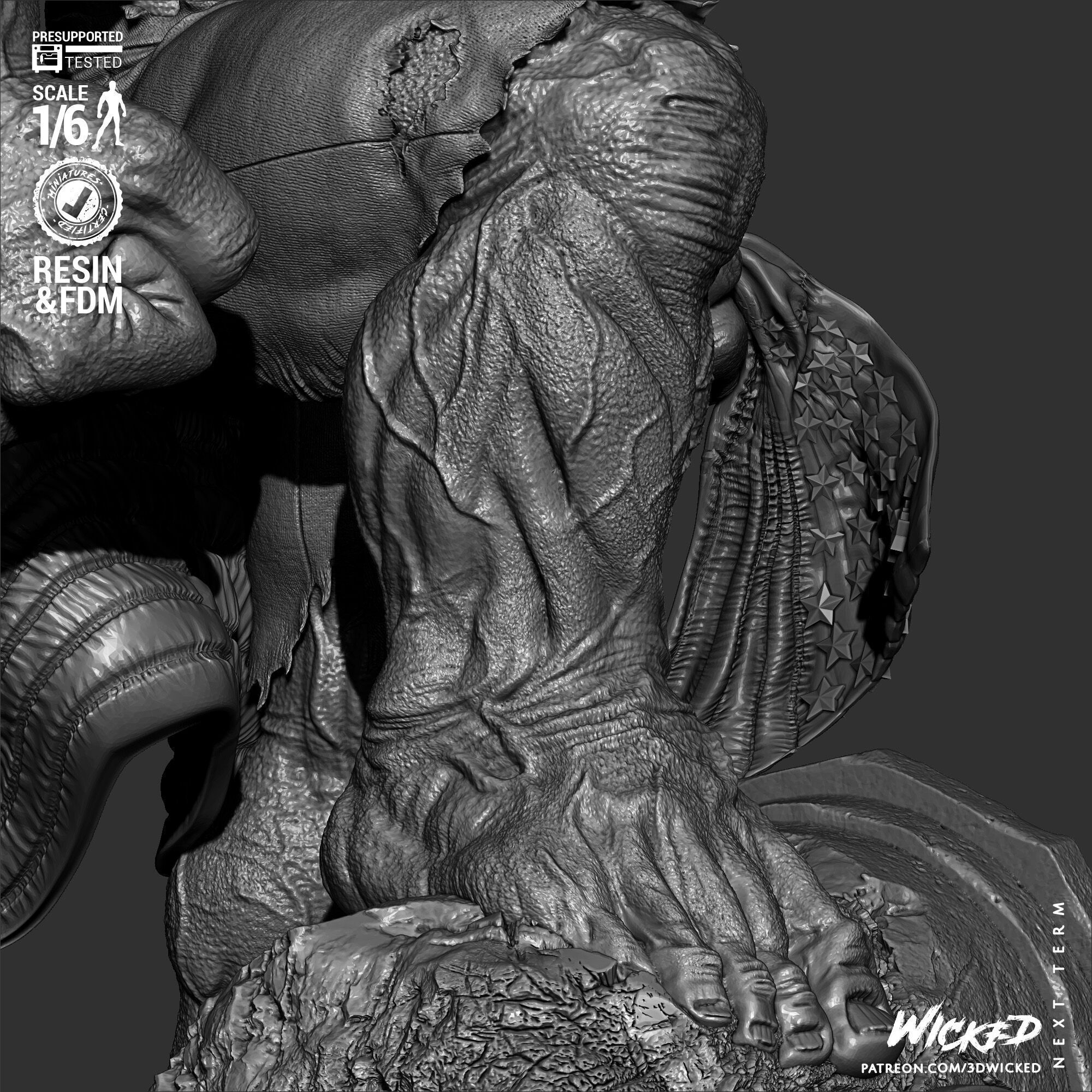 Wicked Marvel Red Hulk Sculpture 3D print model_36